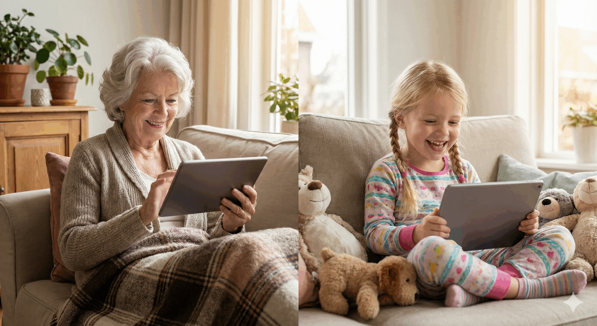 Oma kleinkind lezen Wisey Oma en kleinkind lezen Wisey op tablet